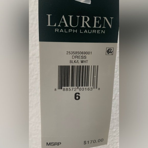 SZ 6  Ralph Lauren Black/White Long Sleeve Maxi Dress - Picture 4 of 8